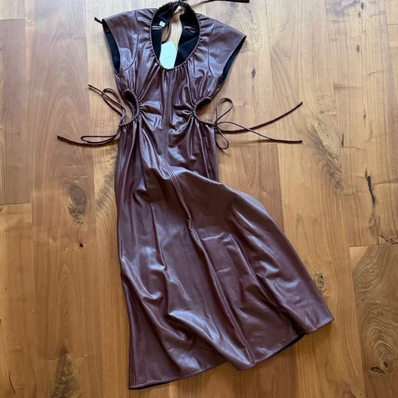 A.L.C. SYNA Faux Leather Cutout Midi Dress / Burgundy / 0 XS -  threedaughtersproperties.com